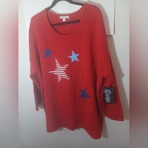 Woman Within Red Star Sweater New No Tags 26/28 (2X)